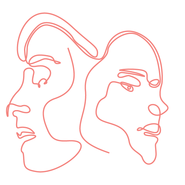 two faces profiles in line art